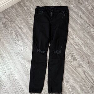 MOTHER Black Skinny Distressed Jeans